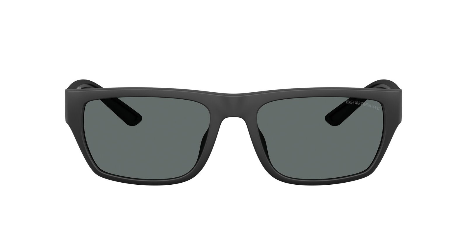 Das Bild zeigt die Emporio Armani Sonnenbrille EA4267U in mattschwarz gummiert und polarisiert von vorne.